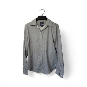 Chaps Classics Houndstooth Button Down Top Black White Size M